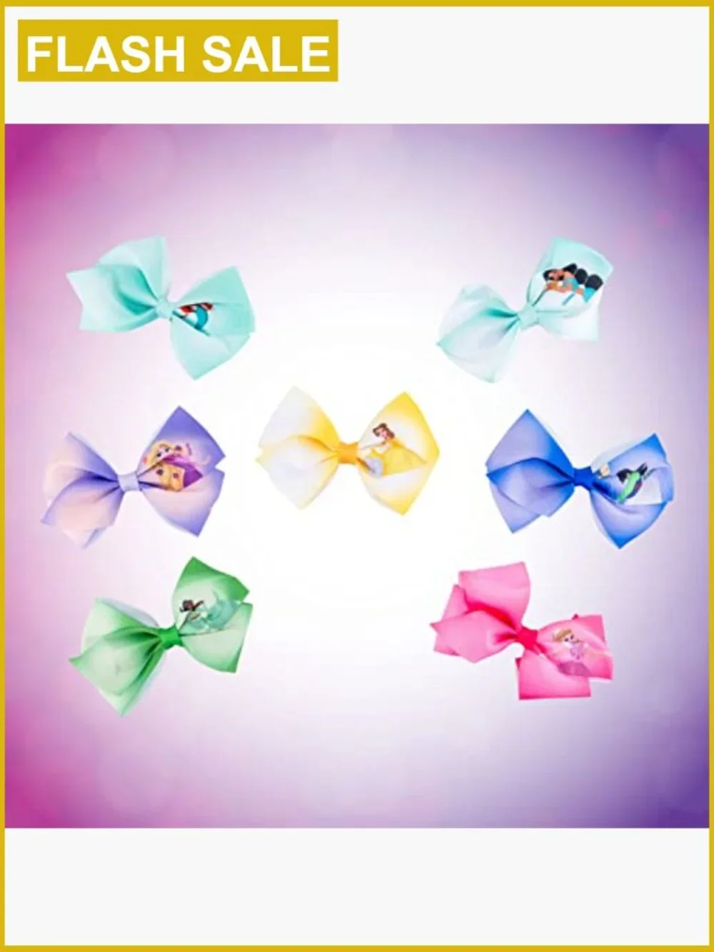 Girls Hair Bows Set 7 Piece Alligator Clips Disney Princess